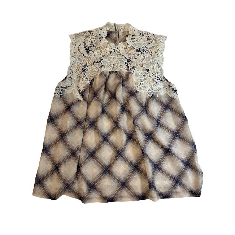 Ann Taylor Loft M Plaid & Lace Sleeveless Top Lined